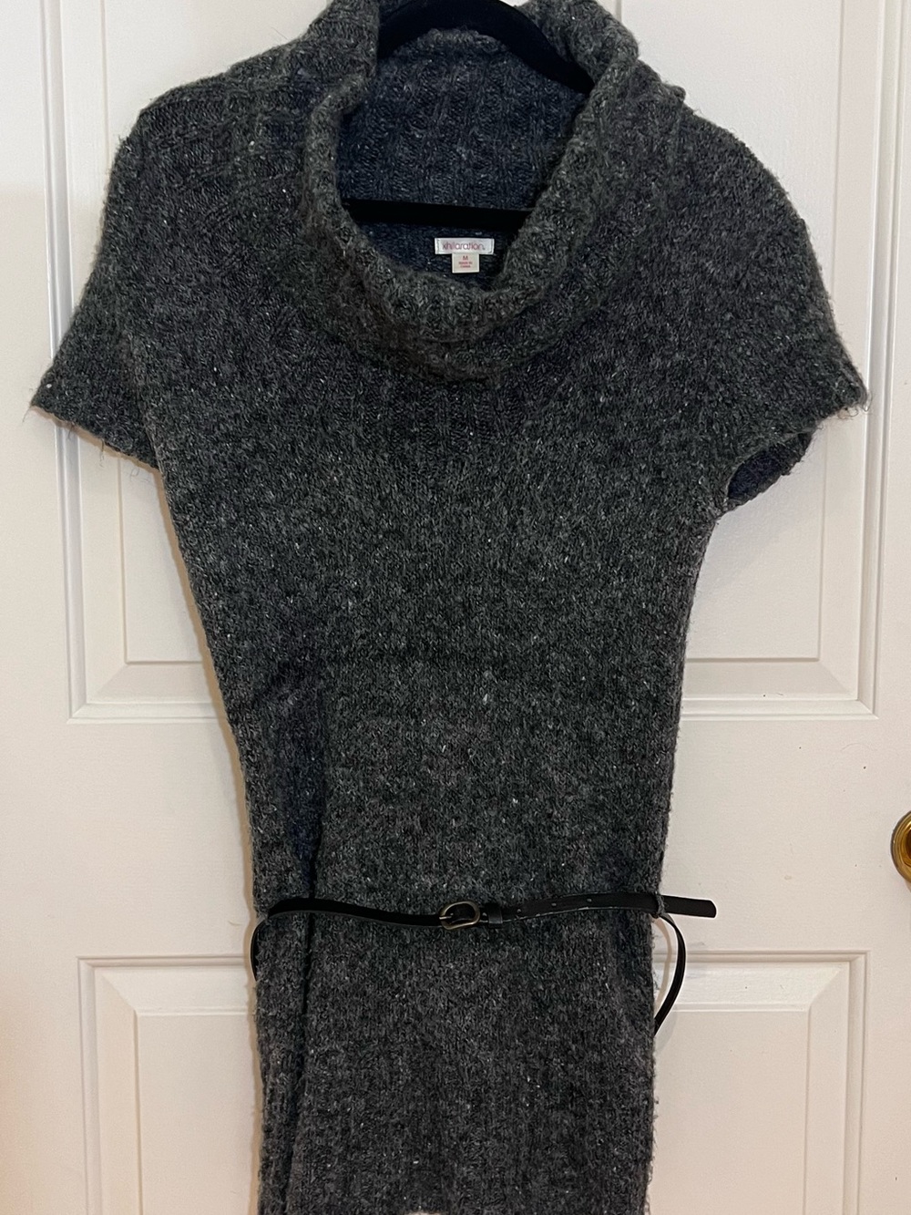 Xhilaration Charcoal Gray Short-Sleeve Cowl Neck Sweater Dress